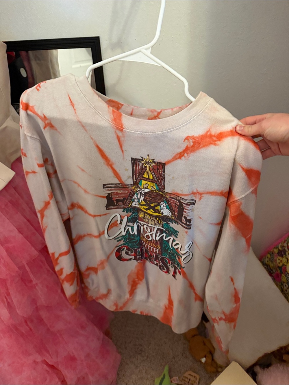 Christmas with Christ Tie-Dye Sweatshirt - Orange & White